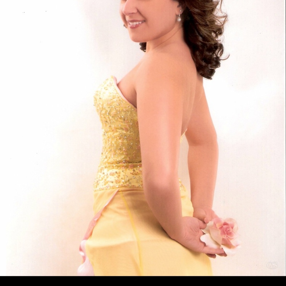Canary yellow and light pink gown